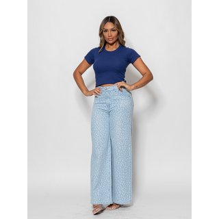 Calça Jeans Feminina Pantalona Animal Print Crocker - 50881