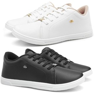 Kit 2 Pares Tênis Feminino Sapatofran Sapatenis Casual Lançamento Branco e Preto