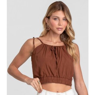 Blusa Cropped Feminina De Alça Em Viscose Dianna Marrom