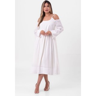 Vestido viscose midi amarração decote off white labrava