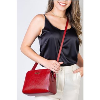 Bolsa transversal feminina de couro liso Paola - Vermelho