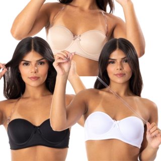Kit 3 Sutiã Tomara Que Caia Reflexo Íntimo Com Bojo Alça Removível Transparente Multicolorido