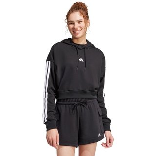 Moletom Capuz Essentials French Terry Crop 3 listras adidas Sportswear Preto