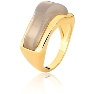 Infantil - Anel com Pedra Natural Ágata Cinza Semijoia Banhado a Ouro 18K Ania Store