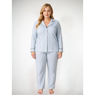 Pijama Algodão Plus Size Americano Longo Amanda - Listrado Azul
