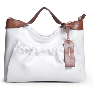 Bolsa Feminina Em Couro Alça De Mão Branco Com Caramelo "Patrícia Sabino"""