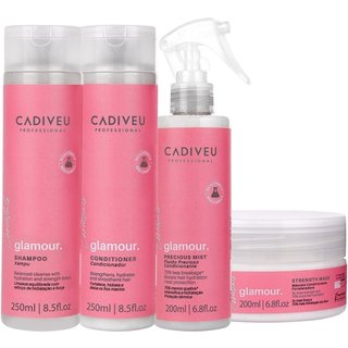 Kit Cadiveu Profissional Essentials Glamour Shampoo Condicionador Máscara e Fluído (4 produtos)