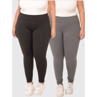 Kit com 02 Calças Legging Plus Size D Bell Outlet Fashion Feminina Academia Cintura Alta Preta/Cinza