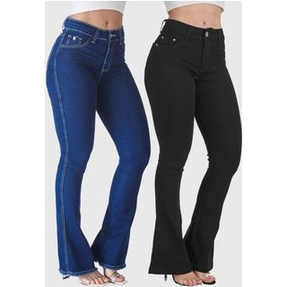 Kit 2 Calças Flare Jeans HNO Jeans Petit Flare Azul Marinho e Preta