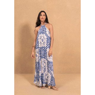 Vestido Longo Fluido Estampado Com Amarração Posterior