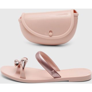 Kit Rasteira e Bolsa Feminina Melissa Tiras Laço Rosa