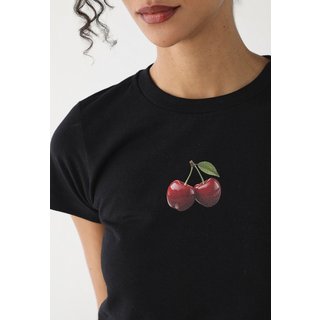 Camiseta Feminina Baby Tee Fiveblu Estampada Cherry Preta