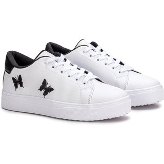 Tenis Feminino Casual Branco Preto Borboleta Confortável Estilo Shoes
