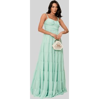 Vestido Miss e Misses Maisa Longo Crepe C/Alca Detalhe Franzido Rosa