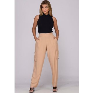 Calça Cargo de Viscose com Bolsos B’Bonnie Moana Bege
