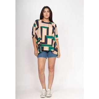 Blusa CabanaFree Ampla Malha Morcego Manga Curta Chapada de Areia