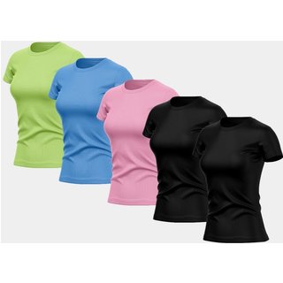 Kit 5 Camisetas Manga Curta Feminina Dry Básica Lisa Proteção Solar UV Térmica Blusa Academia Esporte Camisa