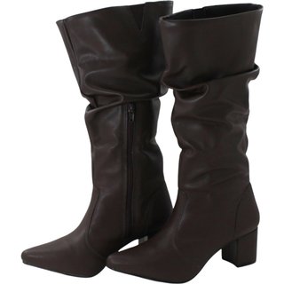 Bota Feminina Sloutchy Lirom Bico Fino Salto Grosso Cano Sanfonado Café