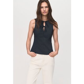 Regata Feminina Mango Dena Decote com Amarração Preta