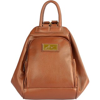 Mochila 3 em 1 de couro liso Sabrina - Whisky