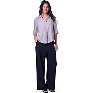 Camisa Feminina Manga Curta Listrada Viscose Caqui Escuro Incolor