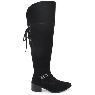 Bota Feminina Over The Knee Lady Ajustável Salto Baixo Cinza,Preto 34 Preto