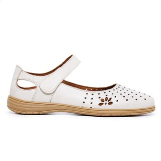 Sapatilha Feminina de Couro, Palmilha Forrada em Couro e Sola de Borracha Mod:4310 Off-White