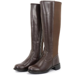 Bota Feminina Cano Longo Alto com ELastico Casual Confortavel Café
