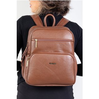 Mochila feminina de couro liso Zaya - Whisky