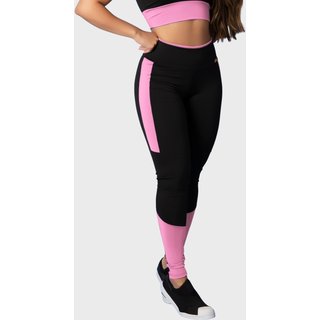 Calça Legging Fitness Tarelles Cintura Alta Preto e Rosa Claro