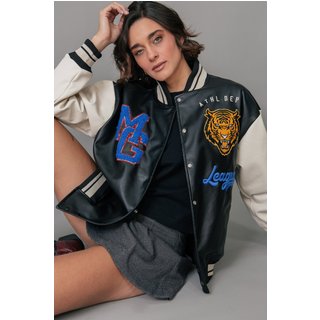 Jaqueta Bomber De Napa Preto E Off White marinaegabriella