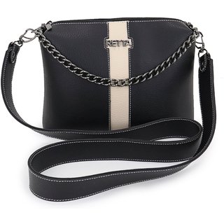 Bolsa Feminina Retta Kiara Transversal Pequena Preta e Marfim