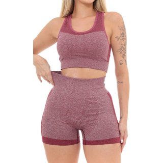 Conjunto Top e Shorts Fitness GARAIS MODA Marsala