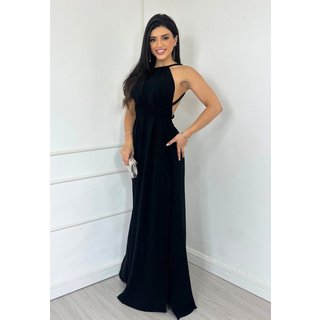 Vestido Longo Frente Única Amarração Esther Preto