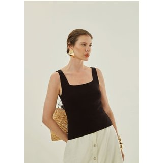 Regata Maria Valentina Ajustada Decote Quadrado Padrão Preto