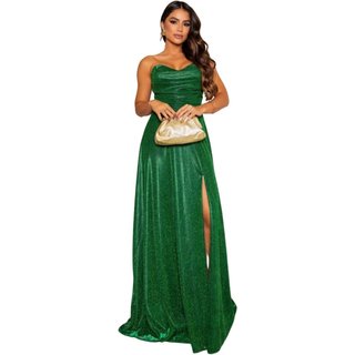 Vestido Longo de Festa Madrinhas Tomara que Caia Com Brilho Vicentina Verde Esmeralda