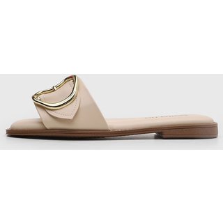 Rasteira Feminina Beira Rio Fivela Dourada Bege