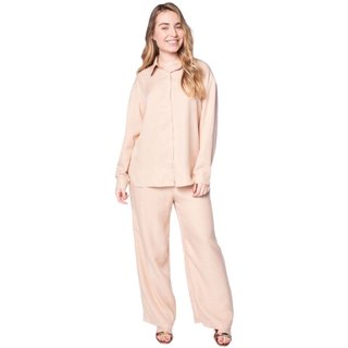 Conjunto Feminino Pellini Camisa e Calça Wide Leg Bege