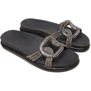 Sandália Feminina Papete Anna Andrade Flatform Casual De Brilho Rasteira Slide Tendência Preto