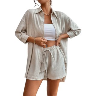 Conjunto De Linho Levosch Camisa e Shorts Nude