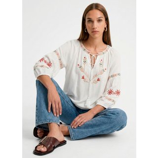 Blusa Branca Bordada Boho Sob em Viscose Manga 3/4 Branco