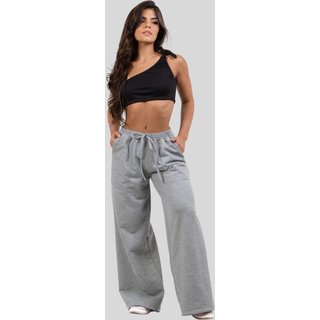 Calça Wide Moletinho Com Bolso Diluxo Mescla