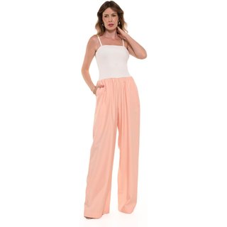 Macacão Bisô Canelado/Pantalona Off White/Laranja - Laranja