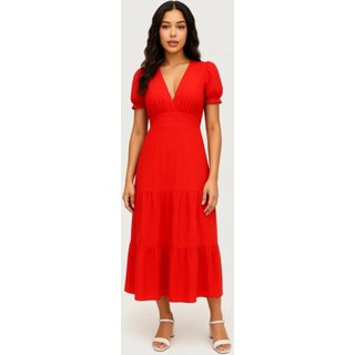 Vestido Longo D Bell Outlet Fashion Manga Bufante Vermelha