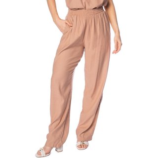 Calça Feminina Giraffe Linho Reta Filete Lateral Marrom Claro