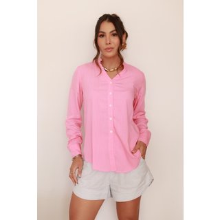 Camisa Feminina Ícone Fashion Gola v Rosa Primavera