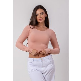 Blusa Cropped Costa Nua Manga Longa Poliamida RLC Modas Bege