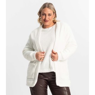 Cardigan Feminino Plus Size Em Tricot Secret Glam Bege