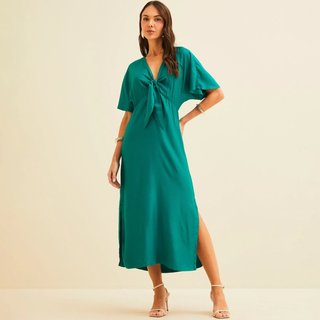 Vestido Mid Forum Faixa Ve26 Verde Feminino