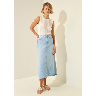 Saia Jeans Midi Com Cintura Média E Fenda